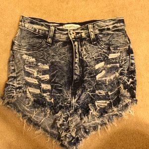 High waisted distressed jean shorts